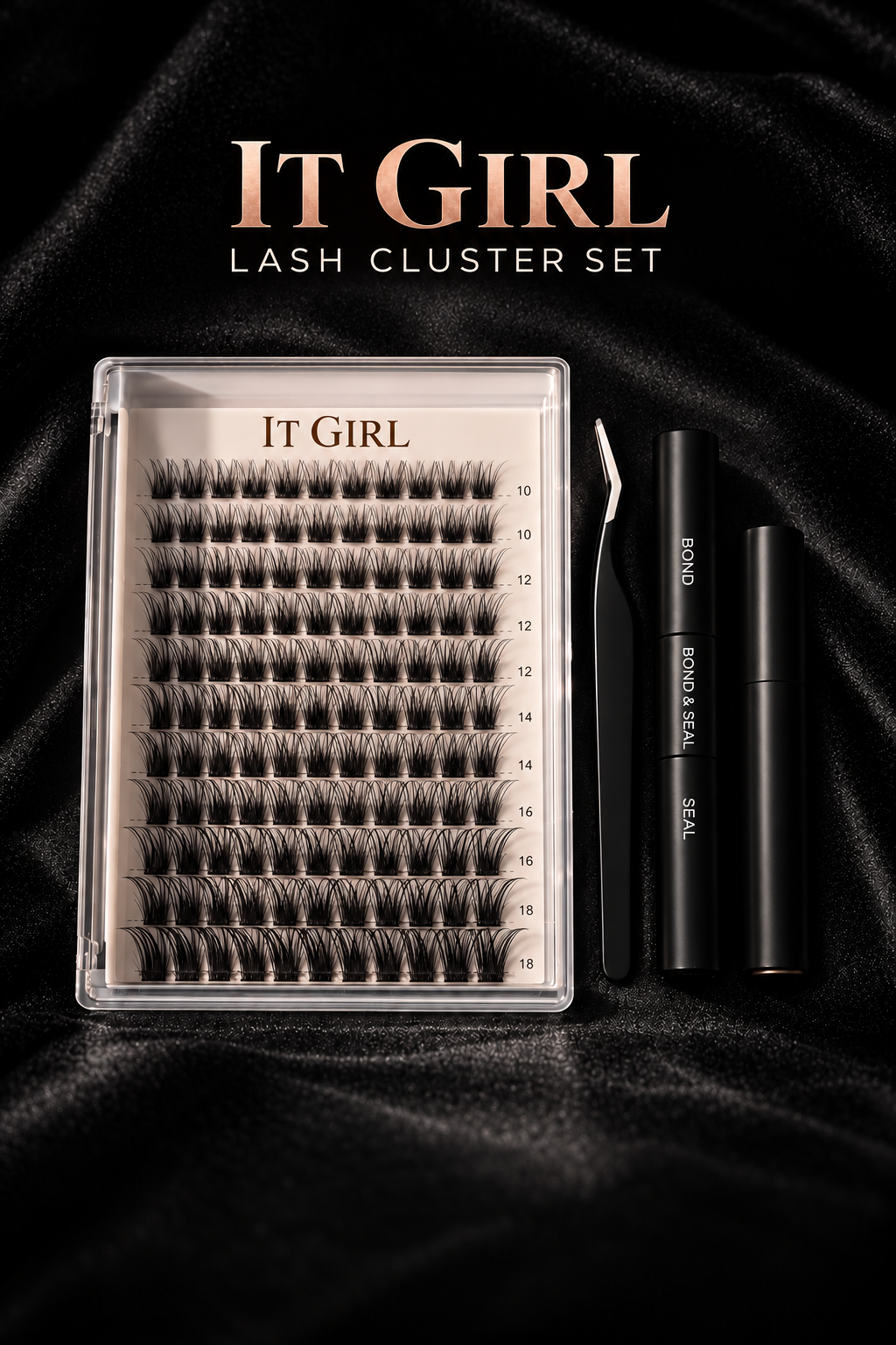 It Girl lash cluster set on black silk styled preview